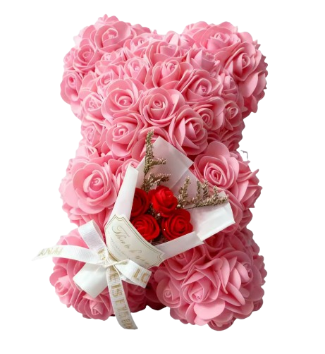 Ourson bouquet en roses éternelles